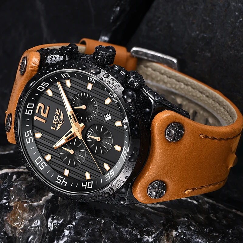 2018 LIGE Fashion Mens Watches Top Brand Luxury Quartz wristwatch Male Leather Waterproof Sport Chronograph Relogio Masculino