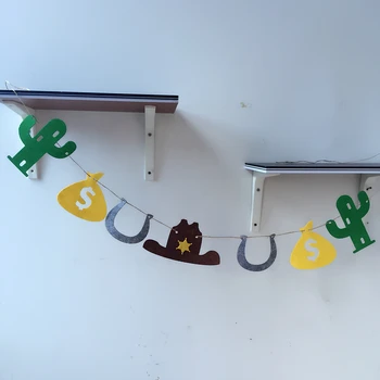 

Freeshipping Cowboy Partys 3 Meter Felt Banner Flag Cactus Birthady Party Decoration Bunting supply for Children room fabric