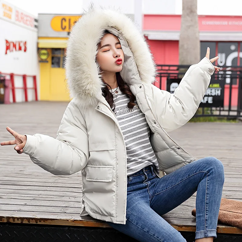 Hndjxxxy 2019 Новый короткие парки для женщин зимние пальто искусственный мех воротник
