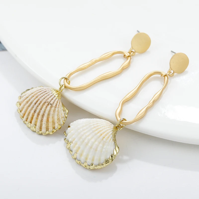 AENSOA Boho Long Shell Hollow Alloy Pendant Statement Drop Earrings Beach Jewelry Unique Design Natural Earrings For Women Gift AENSOA Boho Long Shell Hollow Alloy Pendant Statement Drop Earrings Beach Jewelry Unique Design Natural Earrings For Women Gift