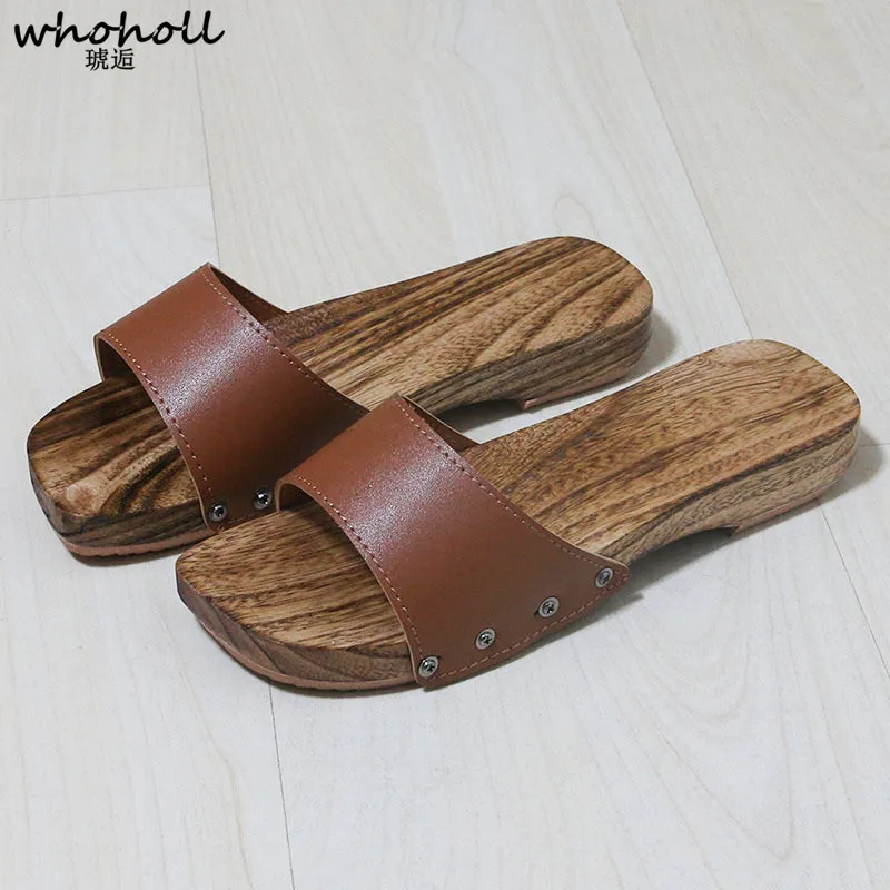 

WHOHOLL Geta Summers Women Sandals Japanese Geta Sandals Wooden Clogs Slippers Platform Floral Sandals Rubber Antiskid Slides