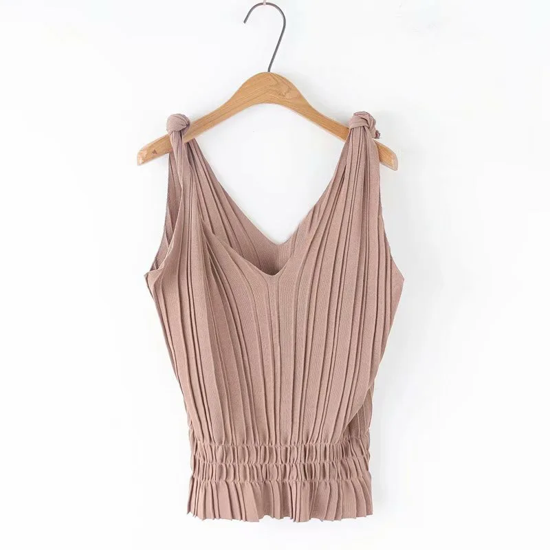 

and the United States women's clothing wholesale 2019 summer wind new v-neck waist tie fold condole belt vest female