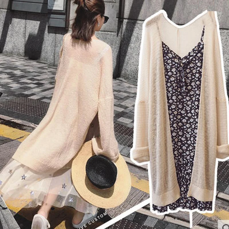 

Women Spring Open Stitch Cardigan Long Transparent Outwear Female Knitted Sweater