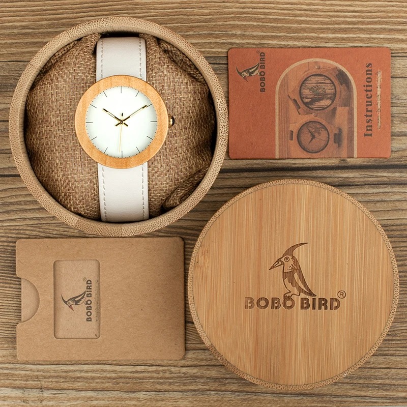 BOBO BIRD Women Watches Top Brand Design Wood Wristwatch for Womens Leather Band Ladies Gold Quartz clock in Wood box