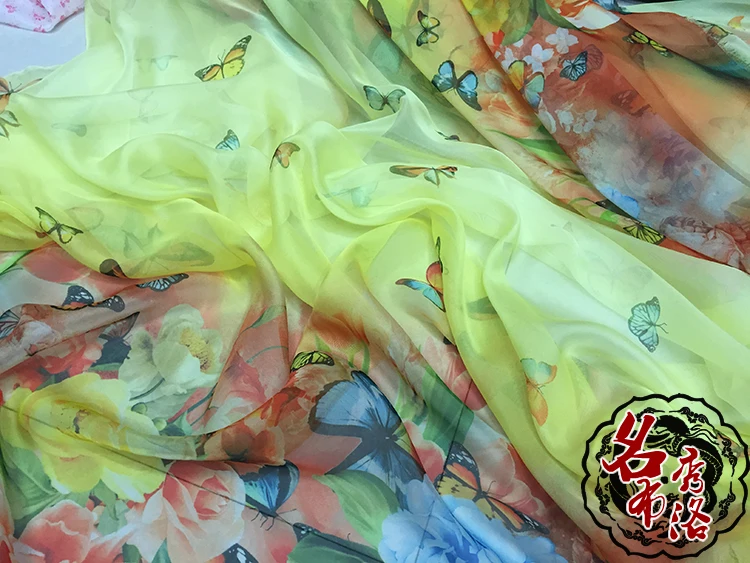 30D печатная шифоновая пряжа для шарфов одежда с бабочками костюм Прозрачная Шелковая ткань