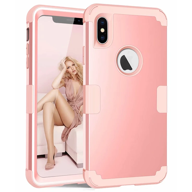 Роскошный Жесткий чехол из поликарбоната для iPhone 7, 6, 6 s, 8 Plus, XR, Xs MAX, чехол для iPhone X, 5, 5S, SE, 360, чехол s, 3 в 1, противоударный защитный прочный Чехол - Цвет: Pink