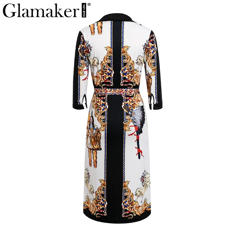 Glamaker элегантное женское платье с этническим принтом, длинным рукавом и глубоким v-образным вырезом, весеннее платье-рубашка миди, летнее сексуальное Белое роскошное платье vestidos