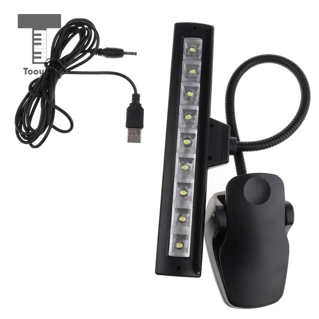 Tooyful Foldable 9 LED Music Stand Light Music Score Lamp Clip-on Reading Light Stage Accessory Black