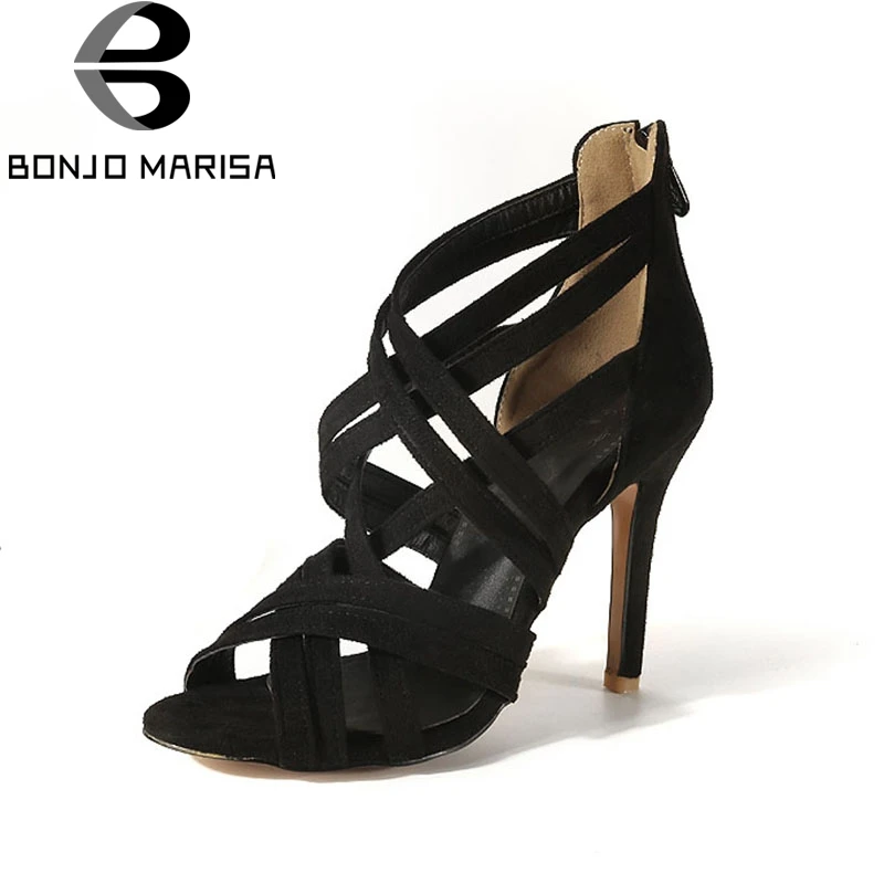 

BONJOMARISA 2019 Plus Size 32-46 Rome Gladiator Brand Shoes Summer Sandal Woman Sexy Thin High Heels Party Sandals Women Shoes