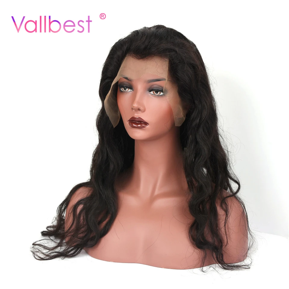 Vallbest Body Wave 360 Lace Front Human Hair Wigs For Black Women 130 Density Remy Hair Adjustable Cap Natural Black Baby Hair body-wave