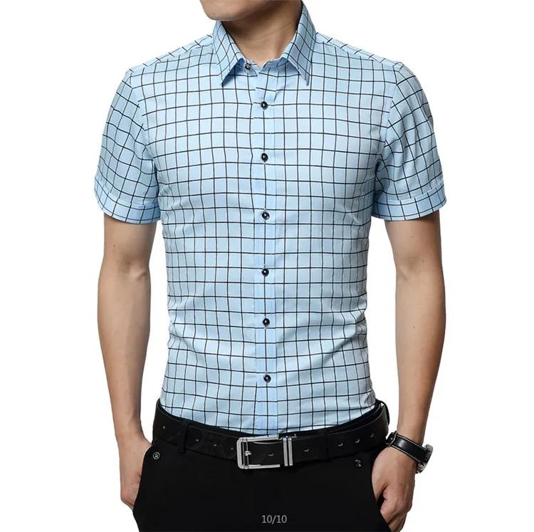 Летние мужские рубашки, мужские клетчатые рубашки с коротким рукавом, хлопковые, не железные, приталенные, повседневные, размера плюс, мужская одежда 4XL 5XL YN465