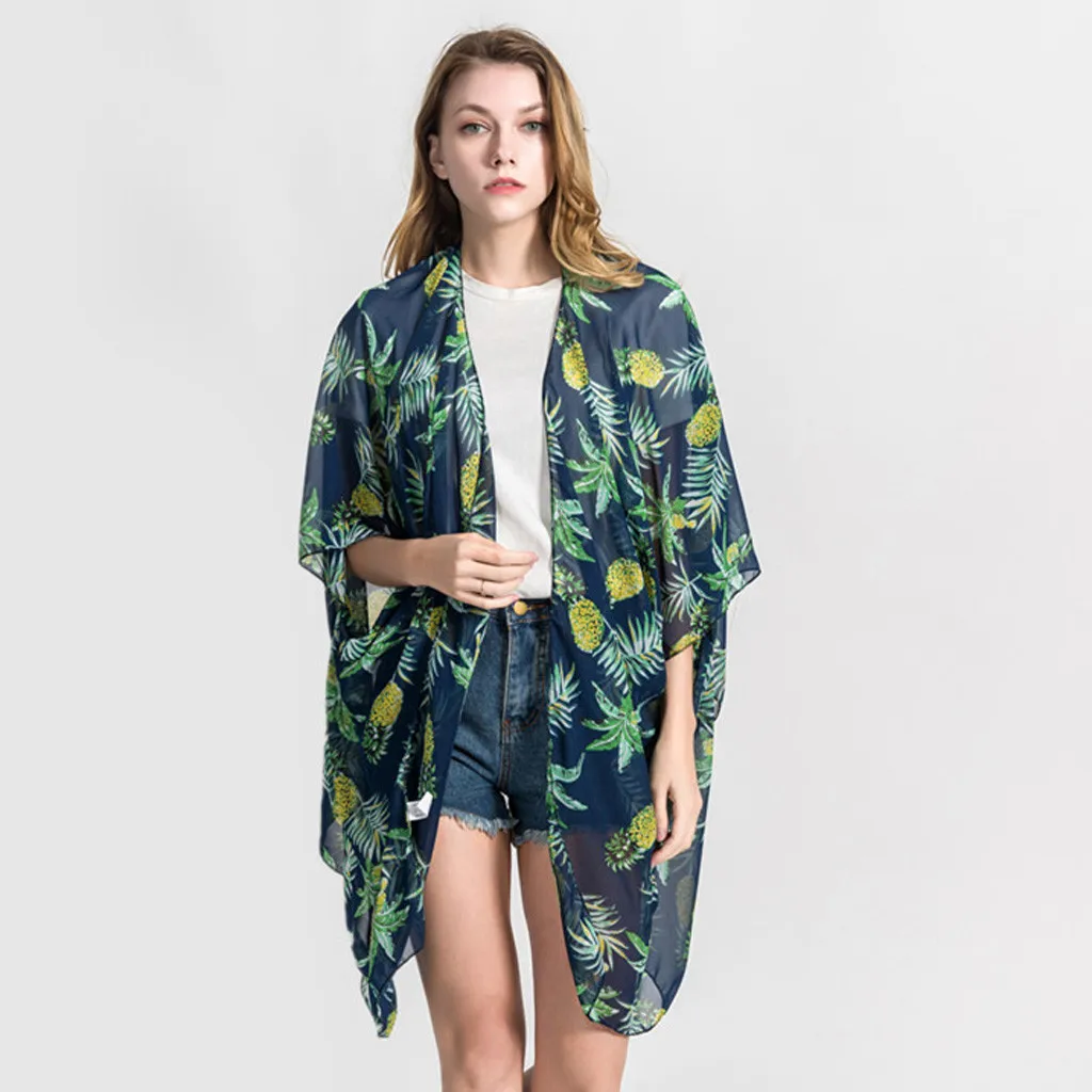 

2019 Printed Cardigan Bikini Cover Up Chiffon Summer Swimsuit Beach Dress Swimwear Women Kaftan Beach Tunic Shawl Pareos Mujer
