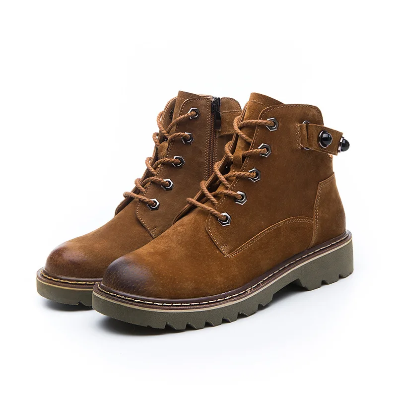 

Fashion Leisure Flock Women Martin Boots Round Toe Low Hoof Heels Punk Motorcycle Boots Ankle Sewing Lace up Shoes