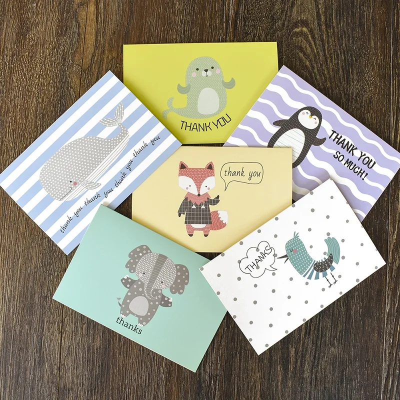 Животное Спасибо карты с конвертом стикер пользовательские приглашения примечание карты пустой внутри поздравительные открытки 6x4 подарочная карта