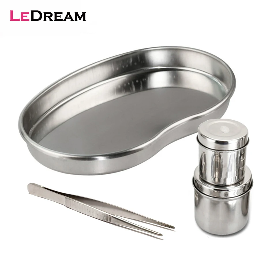 

4pcs/lot Stainless Steel Kidney Shaped Sterilized Medical Dental Surgical Cosmetic Makeup Tray Jar Pot Container Bottle Tweezers