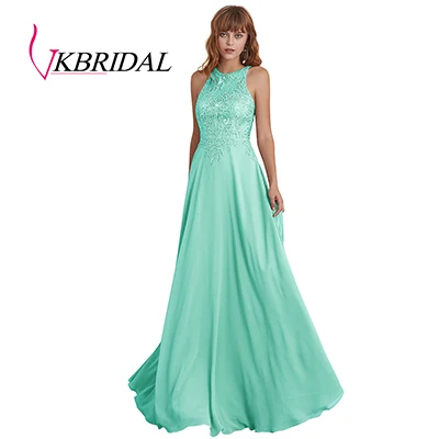 Mint VKbridal шифоновое платье для подружки невесты длинное кружево с бисером кристалл свадебные праздничные платья иллюзия халат hond'honneur - Цвет: Mint