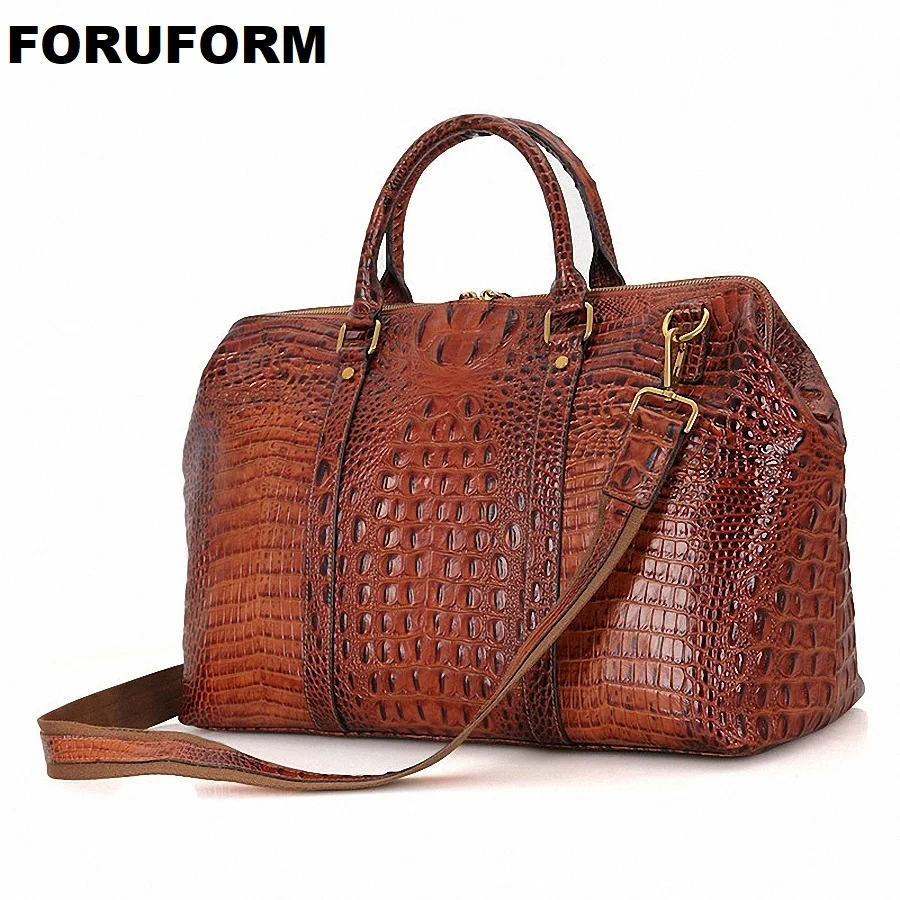 US $127.60 Mens Genuine Leather Bag Brand NEW Arrival Travel Bag Big Luggage Duffle Bags Men Crocodile Leather Travels Large Tote LI1546