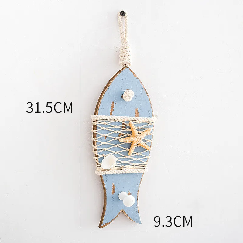 Antique decorative fish string wooden Mediterranean fish solid wood shell home fish carving pendant home decor wall hangings