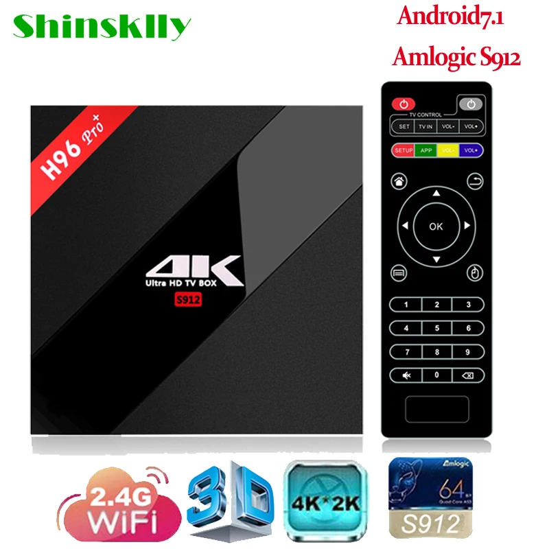 Shinsklly H96 pro+ Android 7.1 TV BOX Amlogic S912 Octa Core RAM 3GB+ROM 32GB Smart tv box 2.4G WIFI 4K Media Player SET TOP BOX