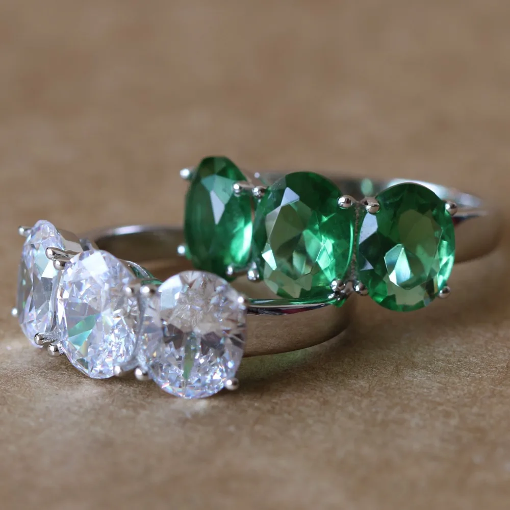 Овальной формы с тремя камнями 3.84ct кольцо из белого золота 925 стерлингового
