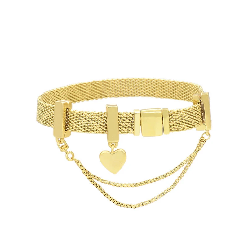 

100% 925 Sterling Silver Reflective Bracelet Heart-shaped Charm Beads Bracelet Fit for Original Women's Bracelet DIY Jewelry