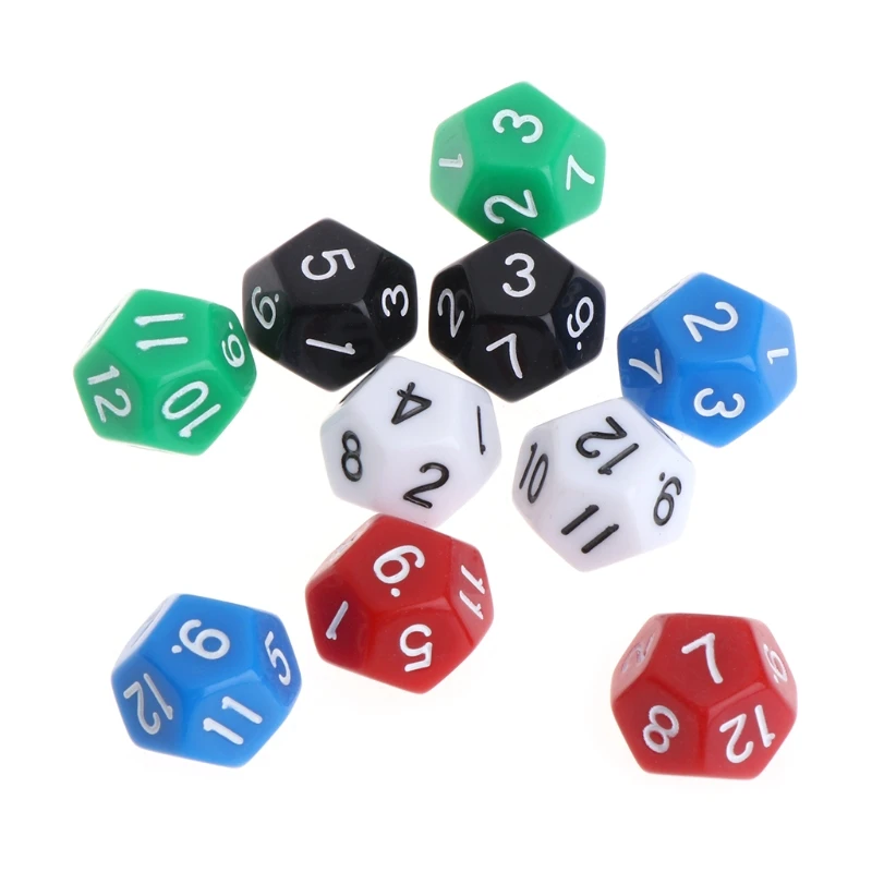 

10pcs Multicolor Game Accessorie 12 Sided Acrylic Number Dice