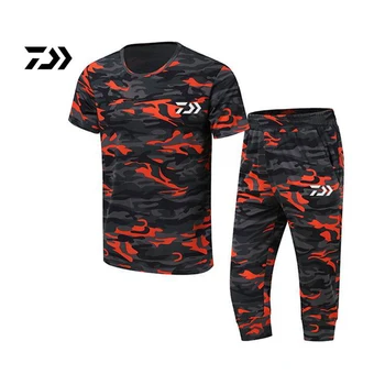 

2018 New daiwa Men Fishing Clothes Short Sleeve Man Breathable Leisure Summer Fishing T-shirt Pant Outdoor Hiking Clothes Set