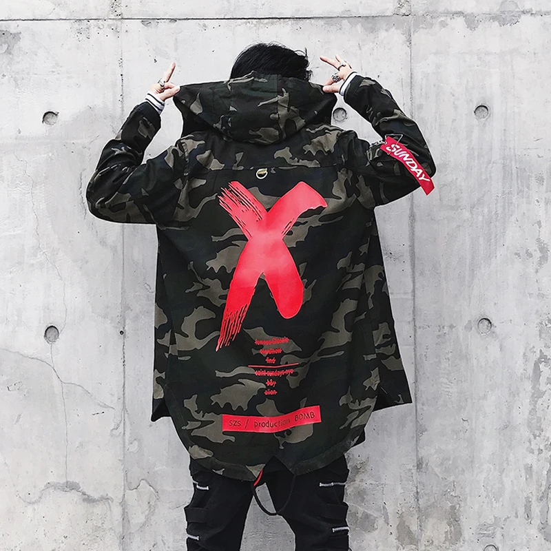 

New Western Fashionable Camouflage Letter Printed Thin Men's Hooded Jackets Hip Hop Autumn Casual Windproof Male Anorak Coats