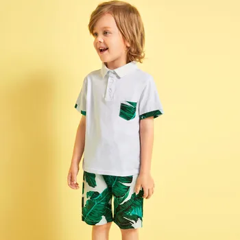 

2PCs Newborn Kid Baby Boys Short Sleeve Leaf Print Tops +Pants Outfits Sets Hot Sale Brand Boys Clothing Children Cute Summer