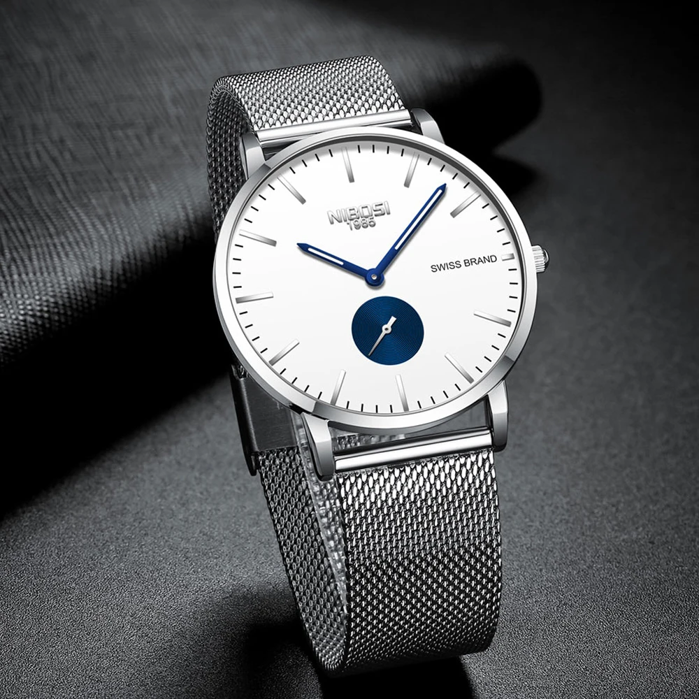 NIBOSI мужские спортивные часы Топ бренд класса люкс ультра тонкие повседневные водонепроницаемые часы Кварцевые полностью стальные мужские часы Relogio Masculino