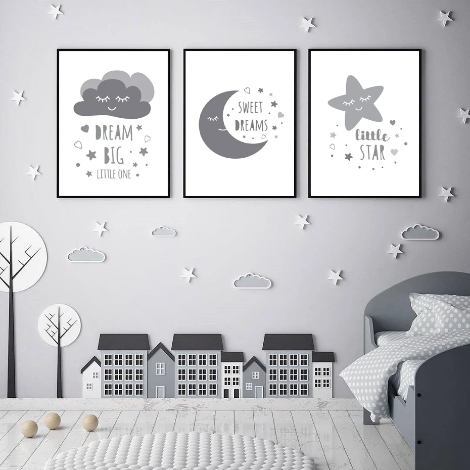 Star Cloud Moon Canvas Poster Cartoon Nursery Art Print Baby Children Room Decor 