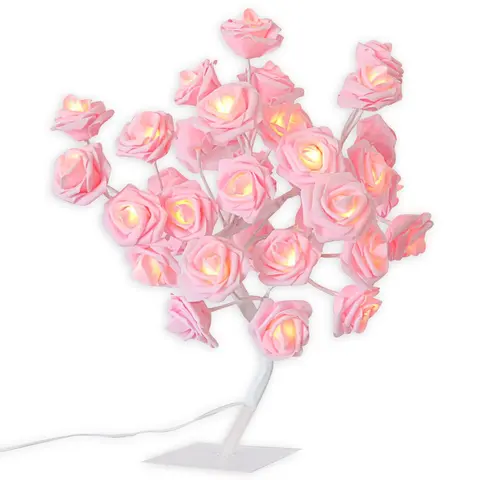 Lâmpada de Mesa Decoração para Casa Luzes para Festa Luz da Noite Rosa Flor Árvore Natal Casamento Sala Estar Decoração 24 Led