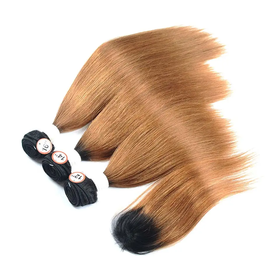 Ombre Bundles With Closure Dark Blonde 1B 30 Hair Peruvian Straight Human Hair Weave 3 Bundle With Closure Pinshair Nonremy Hair (12)