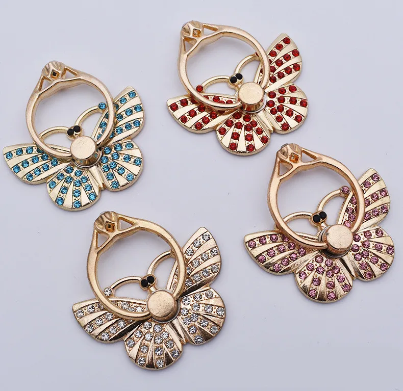 

2019 New Design 1 Piece Metal Finger Ring Phone Holder Stand Rhinestone Butterfly Series Adhesive Phone Holder Ring Support
