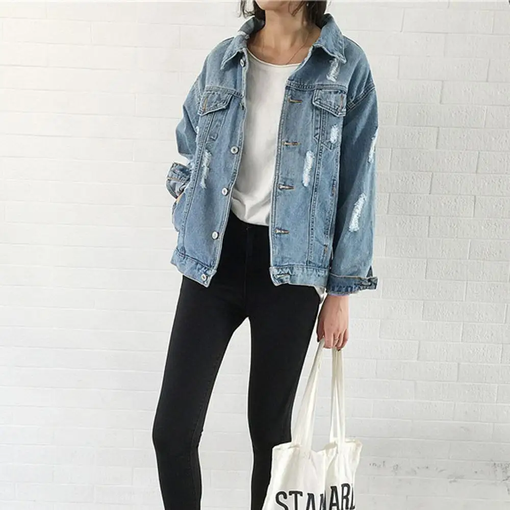 

2019 Women Basic Coat Denim Jacket Women Autumn Winter Jeans Jackets Ladies Denim Coat loose casual Outwear veste femme ED