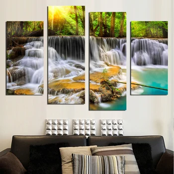

4 Panel Wall Pictures for Living Room Art Waterfall Canvas Painting Modular Picture Posters and Prints Cuadros Paintings