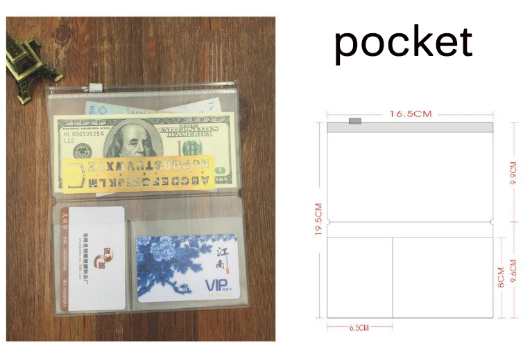 pocket 1 шт карманное наполнение на молнии для дневника на молнии для путешествий, чехол на молнии из ПВХ, прозрачный запасной пакет для кожаного дневника, многоразовый блокнот для путешественников - Цвет: pocket
