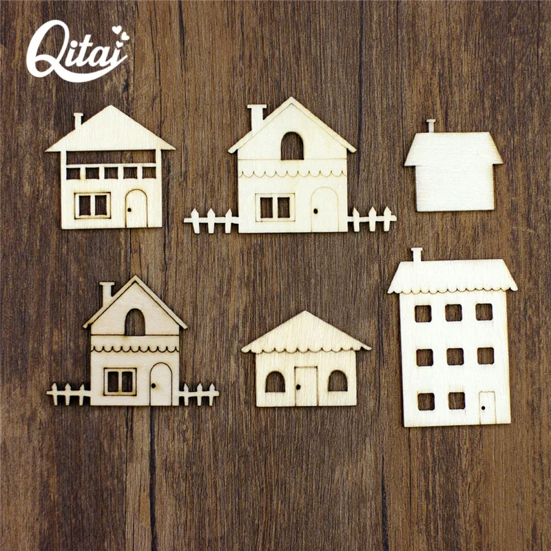 Qjing 18 шт. кусочки дерева в форме дома креативные поделки из дерева украшения Подвески украшения для дома ручной работы WF261