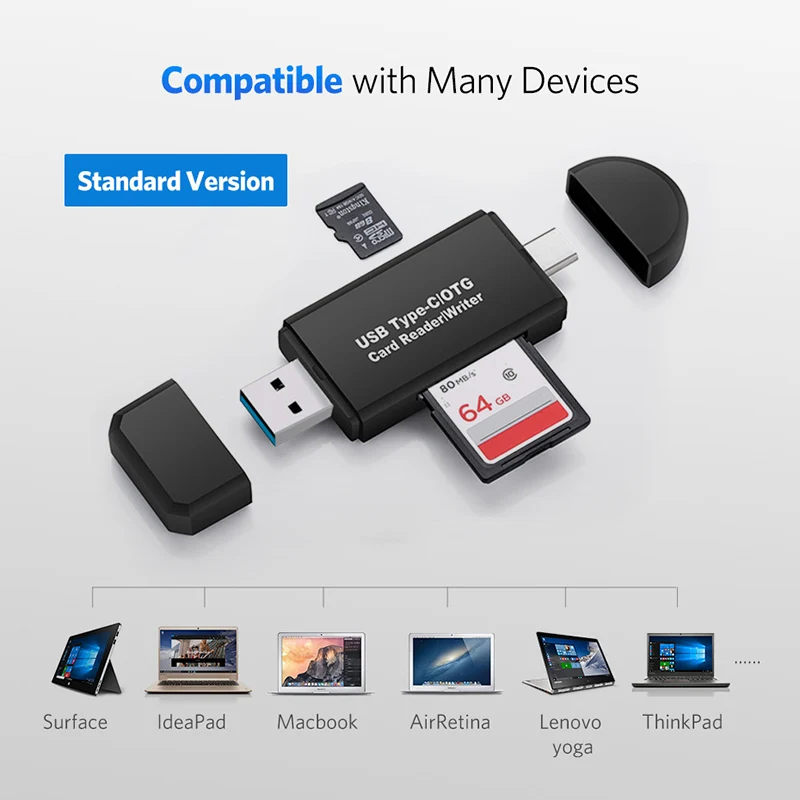 Type-C кардридер USB 3,0 Micro SD TF Тип C Мульти устройство чтения карт памяти Plug In And Play Smart 2-in-1 Multifunctional Card Reader