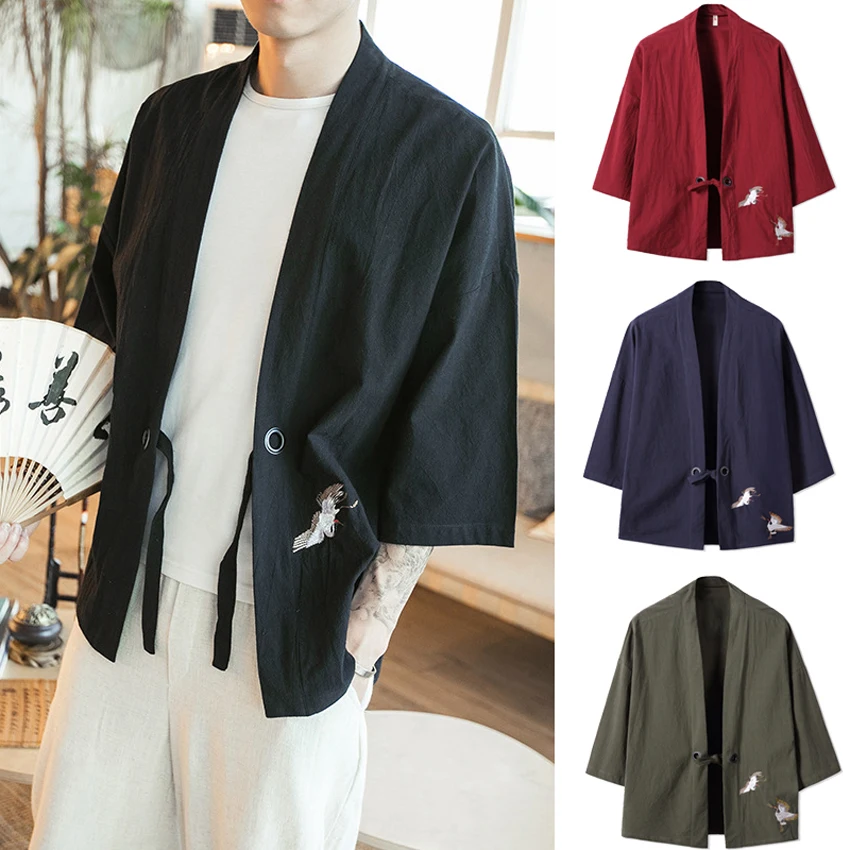 

Asian Harajuku Style Summer Men Japanese Kimono Haori Cotton Crane Sunscreen Cardigan Coat Comfortable Woman Couple's Clothing