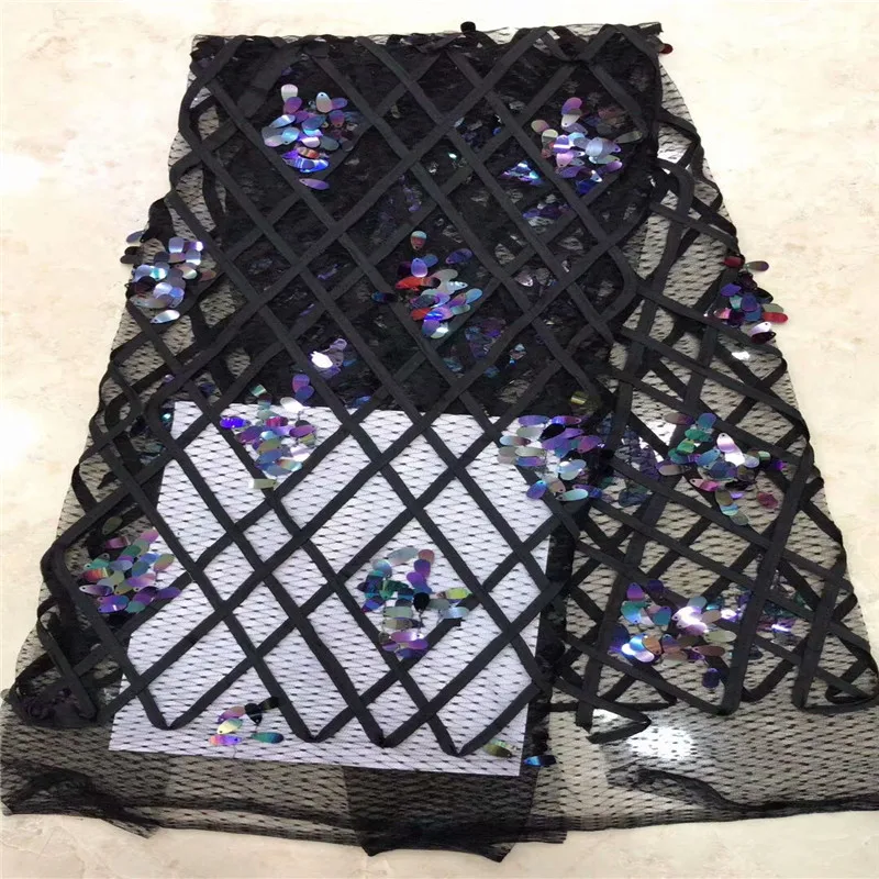 

Quality Swiss Net Material Embroidery French Lace 5Yards Cheap Nigeria Black African Sequence Lace Fabric For Wedding