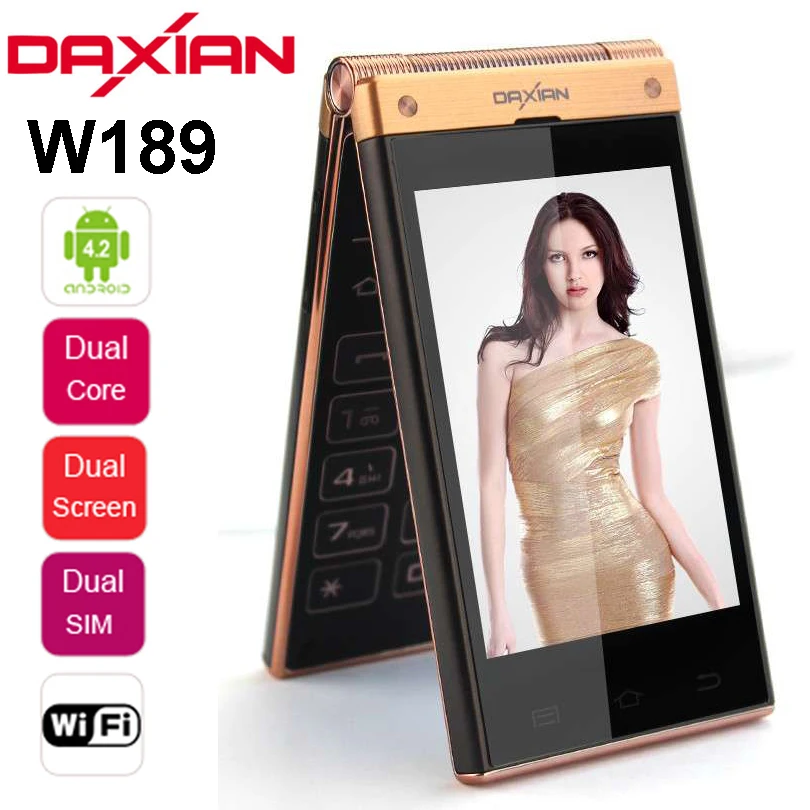 Первоначально открынный даксиан W189 3.5 &quot экран Android OS флип сотовый телефон MTK6572