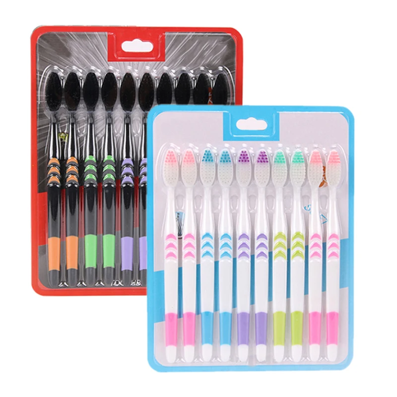 

New 10Pcs Double Ultra Soft Bamboo Charcoal Nano Toothbrush Black Tooth Brush Dental Personal Care Teeth Brush Black/White