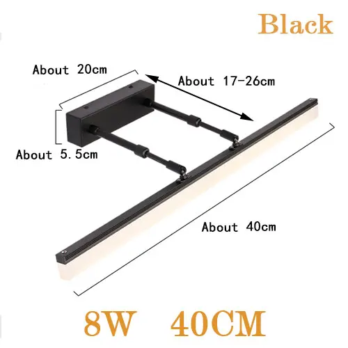 Современные зеркальные передние лампы, светодиодные настенные лампы, домашний декор, фиксированные светильники, белые железные Акриловые светильники, бра для кухни и ванной комнаты - Цвет абажура: Black 40CM 8W