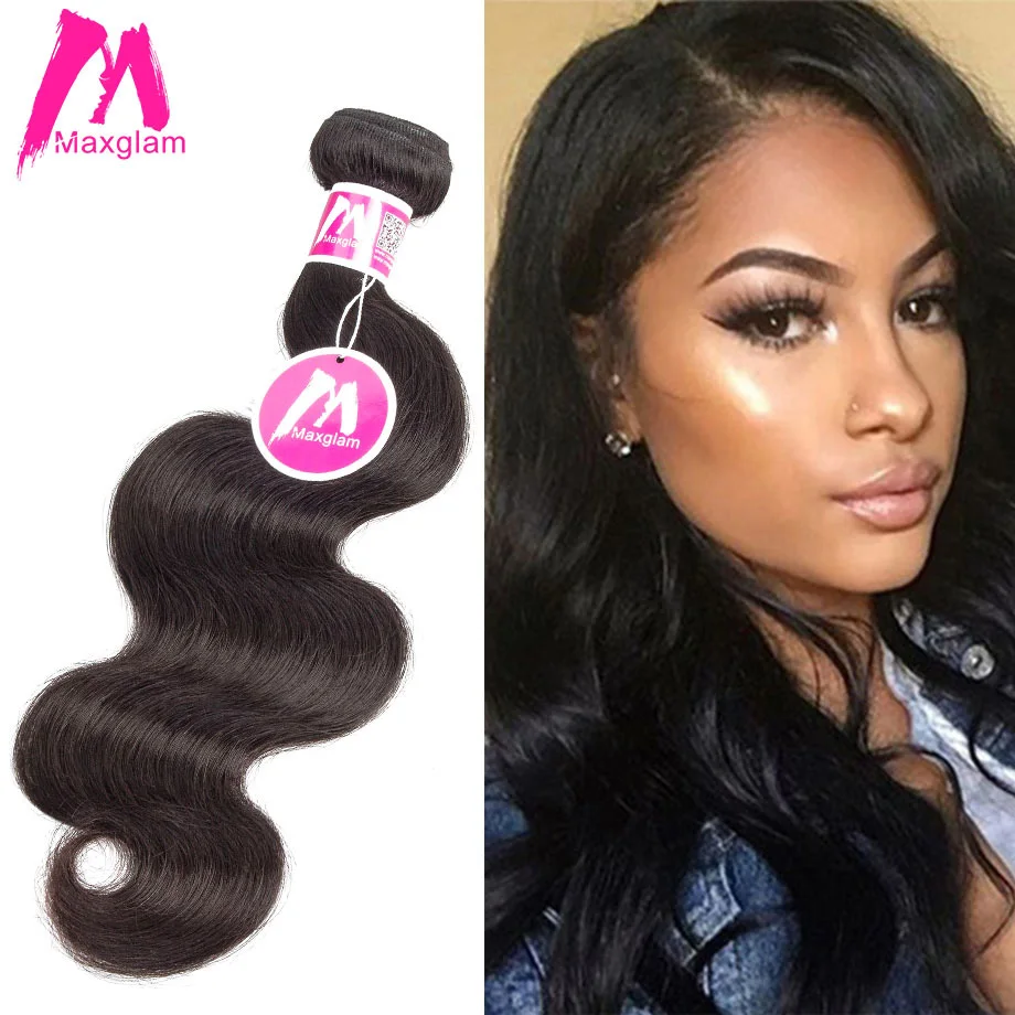 

Maxglam Brazilian Virgin Hair Weave Bundles Body Wave Human Hair Bundles Natural Color Free Shipping