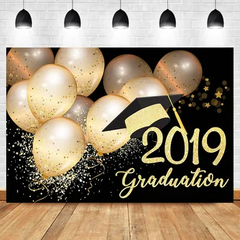 

NeoBack Graduation 2019 Backdrop Balloon Gold Shiny Black Photo Background Celebration Graduation Ceremony Banner Decoration
