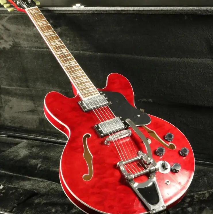 

Semi Hollow Body ES-335 Electric Guitar Bigsby Bridge Quilte Maple Top Trans Red 6 Position Swtich