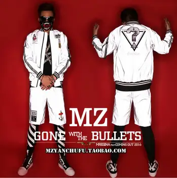 

men and women singers DJ party show bright surface reflective luminous costumes Light baseball jacket coat stage costumes !