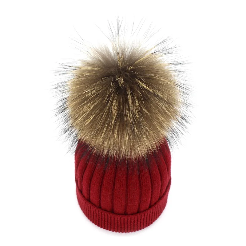 Lanxxy Для женщин зимние шапочки Натуральный мех помпоном Шапки для Для женщин