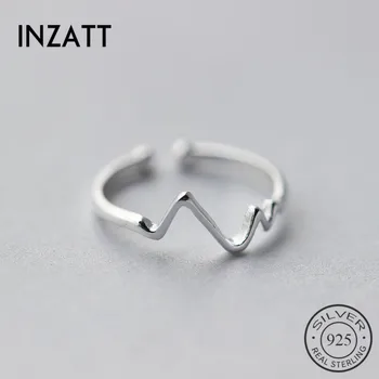 

INZATT Geometric Electrocardiogram Creative Wave Ring Charm 925 Sterling Silver Fashion Jewelry For Women Anniversary Day Gift
